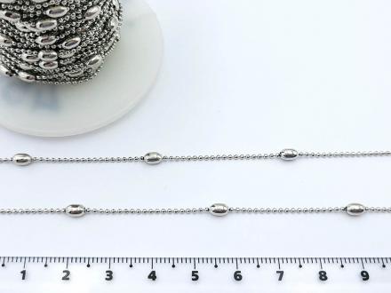Цепь Корея серебро №812, шарики 1мм, вставка овал 2*4, 1м. - Рукоделкино Товары для творчества Фурнитура для украшений