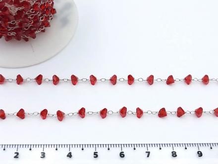 Цепь Корея серебро №836, стразы красные треуг.4*2мм. 1м. , - Рукоделкино Товары для творчества Фурнитура для украшений