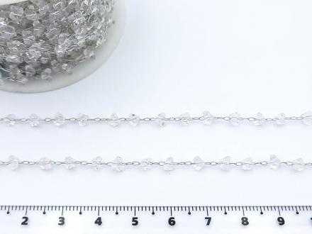 Цепь Корея серебро №839, стразы прозрачные треуг.4*2мм. 1м. , - Рукоделкино Товары для творчества Фурнитура для украшений