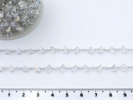 Цепь Корея серебро №845, стразы прозрачные+АВ треуг.6*4мм. 1м. , - Рукоделкино Товары для творчества Фурнитура для украшений