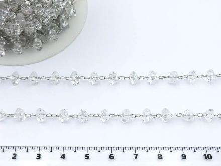 Цепь Корея серебро №848, стразы прозрачные треуг.6*4мм. 1м. , - Рукоделкино Товары для творчества Фурнитура для украшений