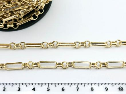 Цепь Корея золото №855, овал 15*5мм с 3 кольцами-перемычками 5,5мм . 1м. , - Рукоделкино Товары для творчества Фурнитура для украшений